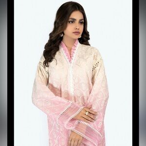 Maria B. powder pink embroidered cotton kurti lawn Pakistani MEDIUM